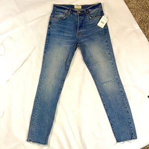 NWT FREE PEOPLE Raw Hem Blue Cropped Jeans size 30